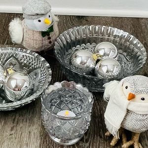 🔥looking glass mercury silver bowl set (2) and votive candle holder (1) boho